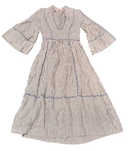 Wiggy Kit Maxi Vestido Cordón Lino Lujo Rayas Azul Blanco Vestido Largo XS - Imagen 1 de 5