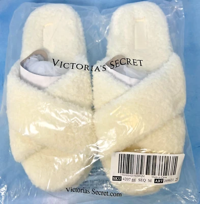 NIP Victoria's Secret PINK Cozy Fleece Platform Slide Slippers Cream Size Medium - Image 1 of 4