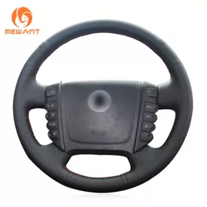 Black Artificial Leather Steering Wheel Cover Wrap for Ssangyong Rexton W Rodius - Foto 1 di 8