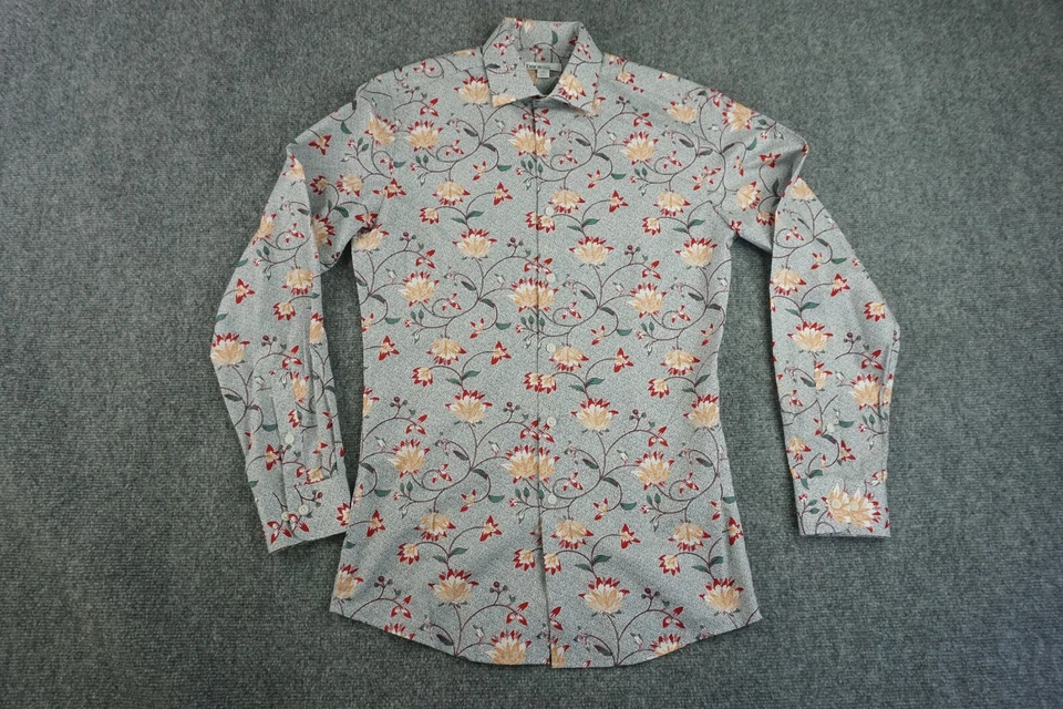 bar III рубашка мужская маленький зеленый красный цветочный кнопка спереди Slim Fit эластичной - Изображение 1 из 4