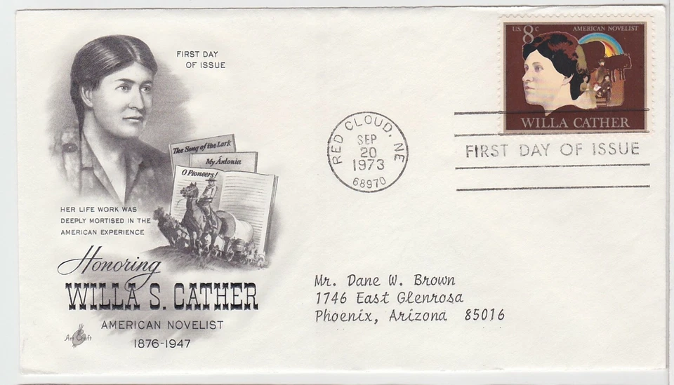 TurtlesTradingPost- Willa Cather #1487 FDC 1973 on Artcraft Cachet - Image 1 of 1