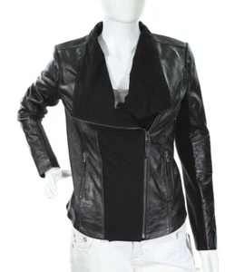 Treasure And Bond Damen Motorradjacke schwarz Leder zwei Reißverschlusstaschen Größe S - Bild 1 von 6