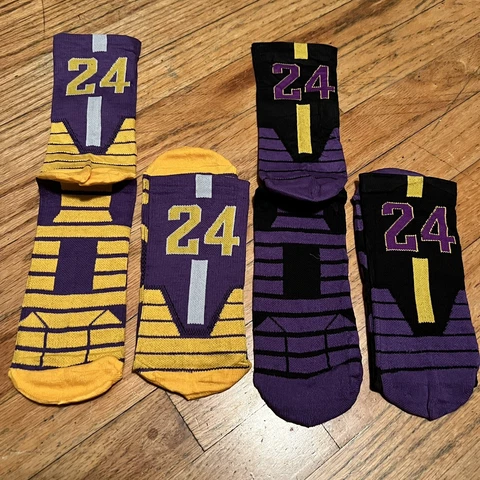 Kobe Bryant #24 Set of 2 Socks Large  Brand New NBA Lakers - Yellow & Black Cover