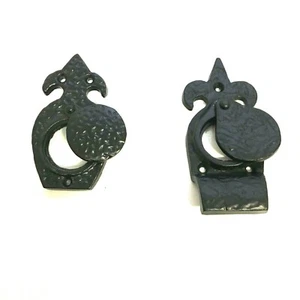 Black Antique Iron Fleur de Lys Cylinder Covers - Cylinder Pulls  - Picture 1 of 3