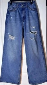 H&M Divided Jeans High Rise Wide Leg SZ 6 Distressed Medium Wash Y2K - Picture 1 of 4