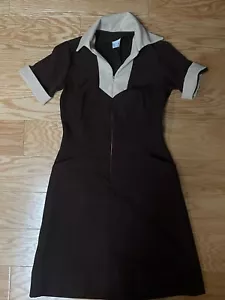 Vintage 70s Fashion Seal Brown Waitress Dress Rockabilly Polyester Size 8 - Picture 1 of 3