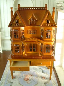 Squisita villa francese in mogano Le Chateau armadio vintage scala 1/12 miniatura - Foto 1 di 6