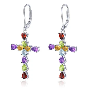 10 Ct Pear Cut Multi Color GemStone Liver back Woman Earring in Silver - Picture 1 of 6