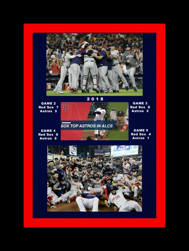 BOSTON RED SOX BEAT ASTROS 2018 ALCS MATTED SINGLE PIC COLLAGE OF CELEBRATION #2 - Image 1 of 1