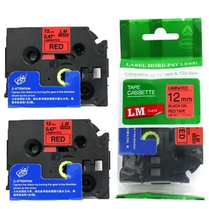 2/Pack 12mm Black on Red Tape for P-touch Model PT520, PT-520 Label Maker - Picture 1 of 1