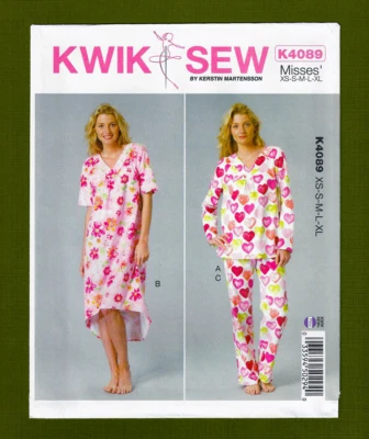 Misses Nightgown & PJ's Sewing Pattern, Easy to Sew (Sizes XS-XL) Kwik Sew 4089 - Image 1 of 4