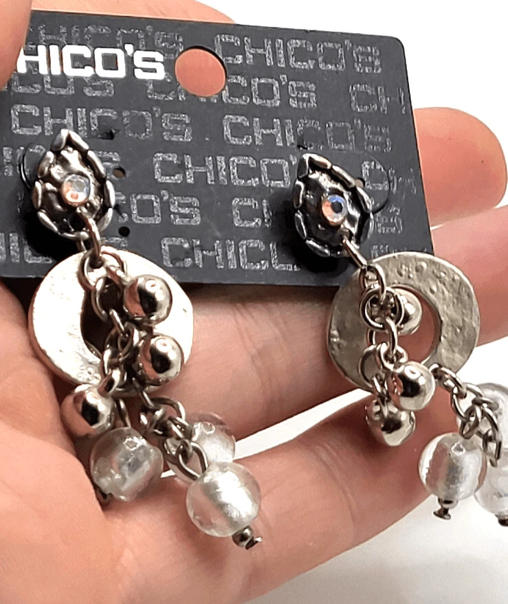 全新 带标签 Chico's 耳环 AB 水晶吹制玻璃悬垂坠 2 英寸 — 第 1/2 张图片