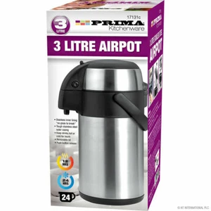 3 Litre Stainless Steel Pump Action Airpot Vacuum Flask Thermos Jug Hot & Cold - Picture 1 of 2