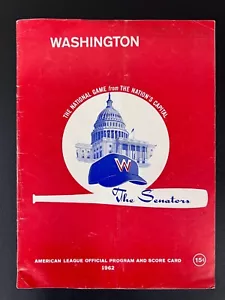 The Washington Senators Official Scorecard Program 1962 Versus Cleveland Indians - Picture 1 of 3