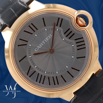 The Cartier Ballon Bleu 18K Rose Gold 40mm Gray Roman Numeral Dial Leather Watch - Image 1 of 4