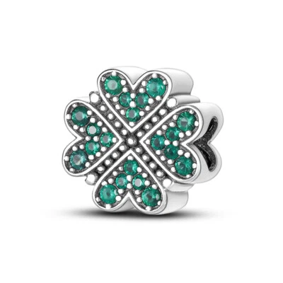 MULA European Silver Plated Charm Green CZ Heart Four Leaves For Women Bracelet - Image 1 of 4