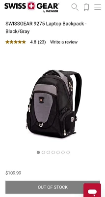 Mochila Swiss Gear negra/gris viaje escolar resistente acolchada flujo de aire para computadora portátil Foto 1 de 4