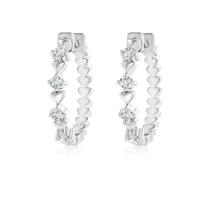 ANGARA 0.23 Ct Lab Grown Round Diamond and Heart Motif Hoop Earrings in 14K Gold - Image 1 of 1