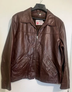 Vintage Men's The Leather Shop SEARS Brown Leather Lined Jacket -Size 48 Tall - Picture 1 of 7