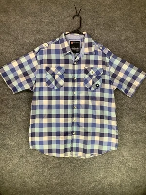 Camisa Akademiks Azul Blanco Cuadros Manga Corta Abotonada Hombre’s 2XL Foto 1 de 4