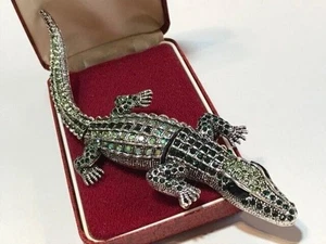 Vintage Art Deco Style Crystal Large Crocodile Brooch / Pendant Jewelry delicate - Picture 1 of 15