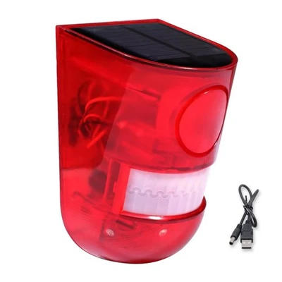 New Waterproof Solar Motion Sensor Alarm 110db Siren Strobe Light Alarm Lamp - Image 1 of 4