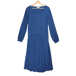 Sahara Dress Size 5 UK 20 22 Blue Long Sleeve Textured Lagenlook Button Placket - Picture 1 of 12