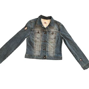 Lilu Distressed Biker Denim Jacket NWT Size Large Cotton Stretch Pacsun - Picture 1 of 9