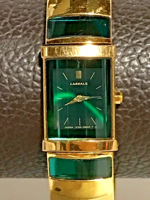 Rare Lassale Seiko Sapphire Crystal Emerald 23k Gold Finish Ladies Watch Works - Image 1 of 4