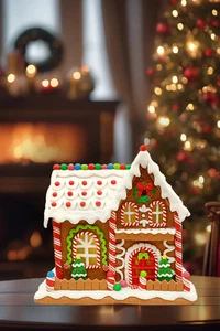 Christmas Gingerbread House Snowy Roof. Wizardi Festive Decoration F07-N2-24-... - Picture 1 of 3