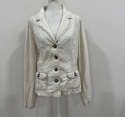 Chaqueta militar DKNY Jeans para mujer de lino beige claro talla grande Foto 1 de 4