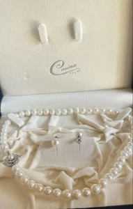 JAPANESE Akoya Pearl Necklace & Earrings Set 7.5–8.0mm White 40cm SILVER K14WG - Picture 1 of 24