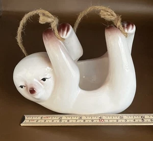 Hanging Sloth Succulent Porcelain Planter With Jute Ready To Hang - Picture 1 of 7