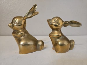 Vintage Brass Thumper Bunny Rabbits 4 & 5" Spring Easter MCM Lot Of 2 Bunnies - Picture 1 of 6