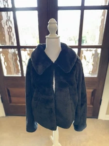 Abrigo corto vintage Express negro de piel sintética para mujer M caprichoso elegante cálido invierno - Imagen 1 de 7