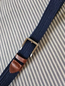Tommy Bahama Navy Blue Woven Belt/ Leather Trim Sz. XL - Picture 1 of 6