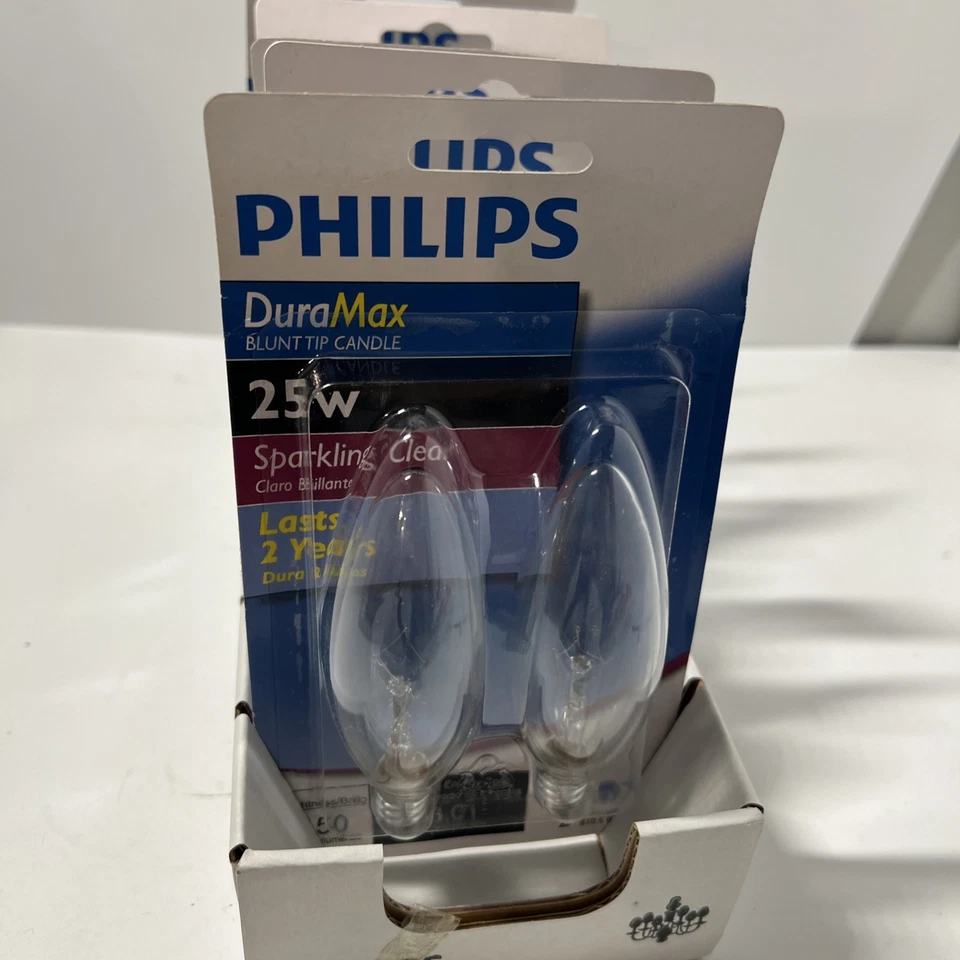 12-25w Philips Duramax B10.5 Candelabra Sparkling Clear Light Bulbs - Image 1 of 4