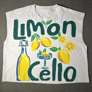 NEU Limoncello Tanktop Free Size Natur Beige Zitronenmuster Sommer Grafik T-Shirt - Bild 1 von 5