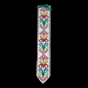 VTG Scandinavian Cross Stitch Bell Pull Floral Embroidered Wall Hanging 7"Wx40"L - Picture 1 of 7