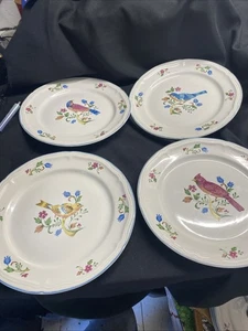 4  Tienshan Stoneware Aviary Dinner Plates • Colorful Bird & Flowers • 10-1-2” - Picture 1 of 7