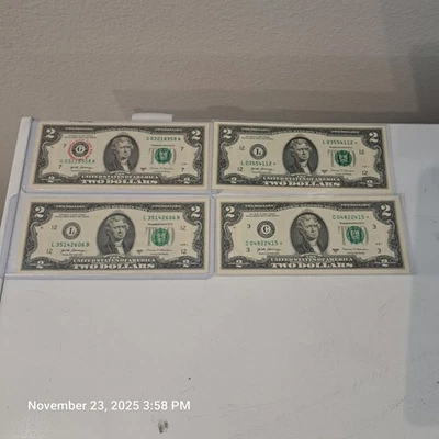 4 Ea. 2017 A Two Dollar Bills. 2 Are Star Notes - Image 1 of 4