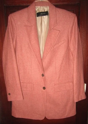 Zara Nuevo Talla M 100% Lana Blazer Chaqueta Traje Abrigo Gran Tamaño Polvoriento Rosa Longline Foto 1 de 3