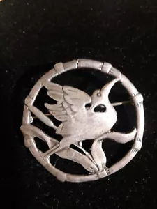 Antique Sterling Crane Bamboo Brooch - Picture 1 of 5