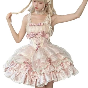 Elegantes Lolita Rüschenkleid abnehmbare Ärmel Spitze Lagenlook Cocktail Partykleid - Bild 1 von 6