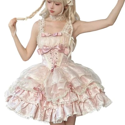 Elegante Vestido Lolita Volantes Mangas Desmontables Encaje Capas Cóctel Fiesta Vestido Foto 1 de 4