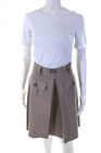 DKNY Womens Pleated Front Pockets Belted Knee-Length Zip Up Skirt Beige Size 0