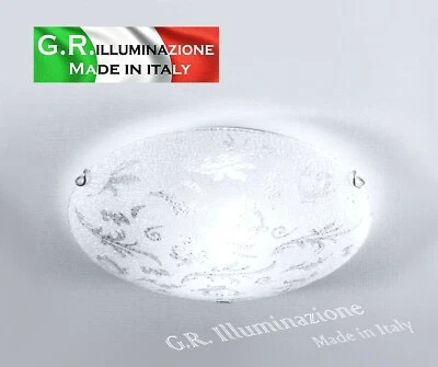 PLAFONIERA MODERNA IN VETRO BIANCO 1 LUCE Ø 30 cm LAMPADARIO DA SOFFITTO Tess. - Immagine 1 di 3