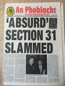 Irish Republican Newspaper An Phoblacht, 1993, Section 31 Slammed Headline. - Picture 1 of 9