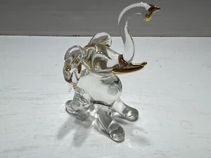 Vintage Clear & Gold Art Glass Elephant Figurine Trunk Up Glass - Picture 1 of 10