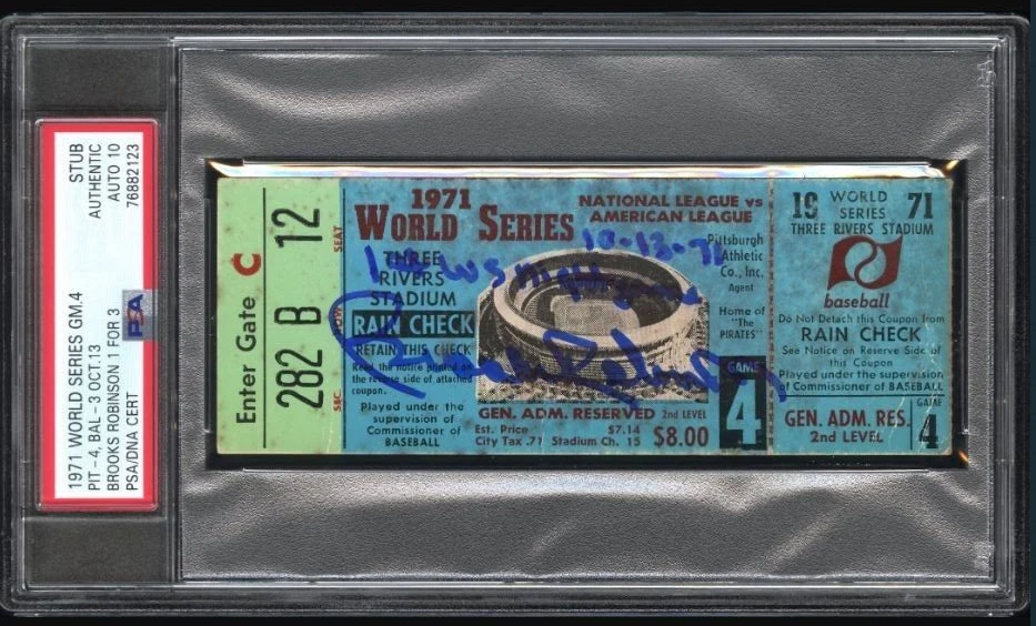 Brooks Robinson HOF Signed Baseball 1971 WS Game 4 Ticket PSA/DNA Certified 10 - Image 1 of 4